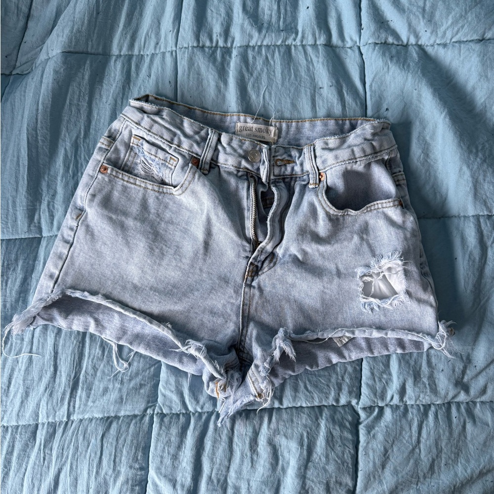 Stylish Light Blue Distressed Jean Shorts